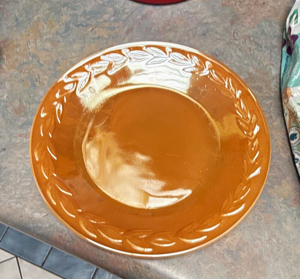 Folkcraft Folkcraft Ware Ovenproof Brown Ceramic Plate Laurel Leaf Rim